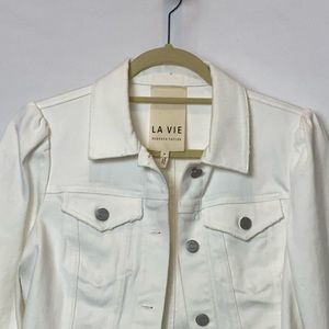 La Vie by Rebecca Taylor whit puff shoulder jean jacket size Small